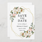 水彩マグノリアスピンクローズ金ゴールド セーブザデート (正面/裏面)