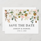 水彩マグノリアスピンクローズ セーブザデート (正面/裏面)