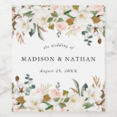 水彩マグノリアス |パーソナライズされた結婚s ワインラベル (シングルラベル)