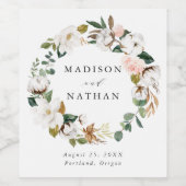 水彩マグノリアス |パーソナライズされた結婚s ワインラベル (シングルラベル)