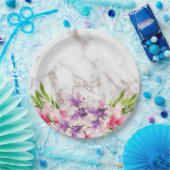 水彩マグノリアス、フェイク大理石テクスチャ ペーパープレート (パーティー)