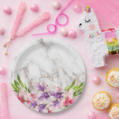 水彩マグノリアス、フェイク大理石テクスチャ ペーパープレート (パーティー)