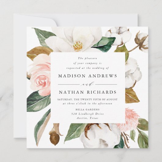 水彩マグノリアス |フローラ結婚ー 招待状 (正面)