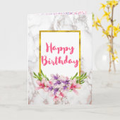 水彩マグノリアス、ホワイトマーブルデザイン誕生田 カード (黄色い花)