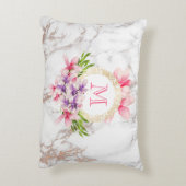 水彩マグノリアス、大理石テクスチフェイクャモノグラム アクセントクッション (裏面(縦))