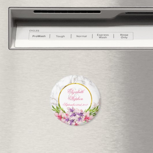 水彩マグノリアス、白い大理石のテクスチ結婚ャ マグネット (インサイチュ (食洗機))