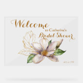 水彩マグノリアパープルフローラブライダルシャワー アクリルサイン (正面)