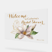 水彩マグノリアパープルフローラブライダルシャワー アクリルサイン (傾斜)