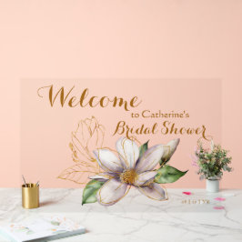 水彩マグノリアパープルフローラブライダルシャワー アクリルサイン