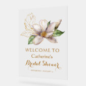 水彩マグノリアパープルフローラブライダルシャワー アクリルサイン (傾斜)