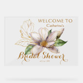 水彩マグノリアパープルフローラブライダルシャワー アクリルサイン (正面)