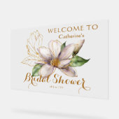 水彩マグノリアパープルフローラブライダルシャワー アクリルサイン (傾斜)