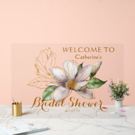 水彩マグノリアパープルフローラブライダルシャワー アクリルサイン