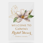 水彩マグノリアパープルフローラブライダルシャワー アクリルサイン (正面)