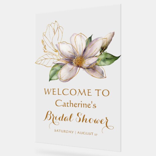 水彩マグノリアパープルフローラブライダルシャワー アクリルサイン (傾斜)