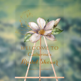 水彩マグノリアパープルフローラブライダルシャワー アクリルサイン