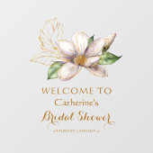 水彩マグノリアパープルフローラブライダルシャワー ウィンドウサイン (シート)