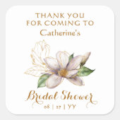 水彩マグノリアパープルフローラブライダルシャワー スクエアシール (正面)