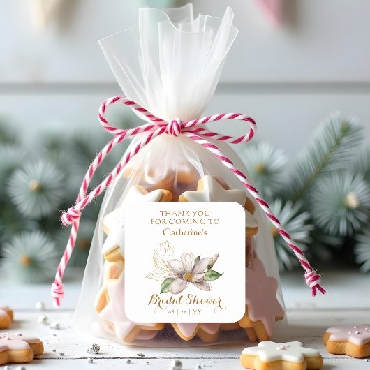 水彩マグノリアパープルフローラブライダルシャワー スクエアシール