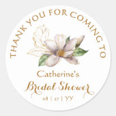 水彩マグノリアパープルフローラブライダルシャワー ラウンドシール (正面)