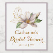 水彩マグノリアパープルフローラブライダルシャワー ワインラベル (シングルラベル)