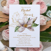 水彩マグノリアパープルフローラブライダルシャワー 招待状