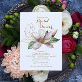 水彩マグノリアパープルフローラブライダルシャワー 招待状