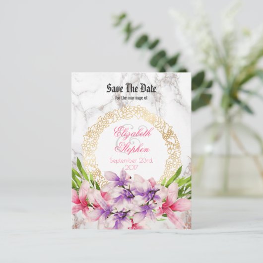 水彩マグノリアフェイクス、大理石日付を保存 案内ポストカード (スタンド正面)