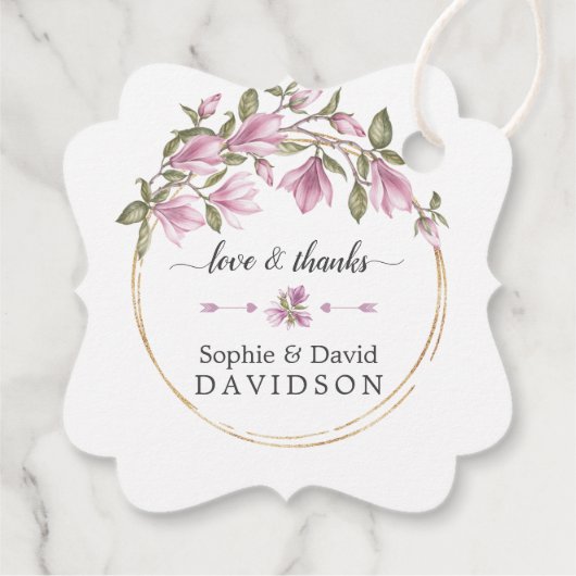 水彩マグノリアフラワーズ開花結婚金ゴールド フェイバータグ (裏面)