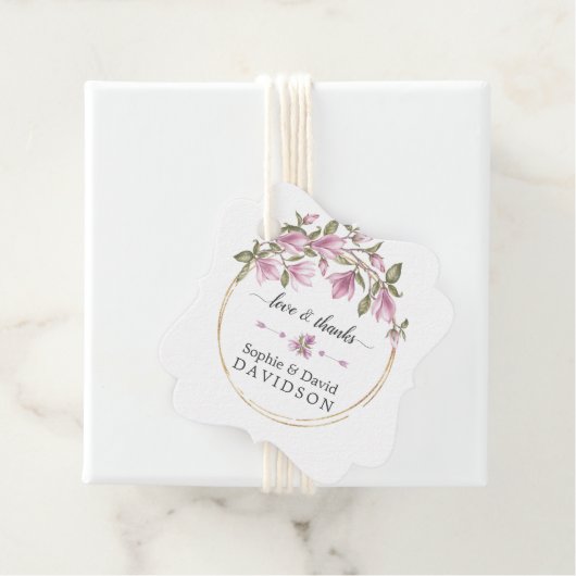 水彩マグノリアフラワーズ開花結婚金ゴールド フェイバータグ (インサイチュ)