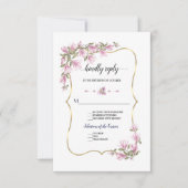 水彩マグノリアフラワーズ開花結婚金ゴールド 出欠カード (正面)