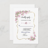 水彩マグノリアフラワーズ開花結婚金ゴールド 出欠カード (正面/裏面)