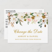 水彩マグノリアフローラの日付金ゴールド ポストカード (正面/裏面)