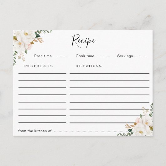 水彩マグノリアフローラレシピカード ポストカード (正面)