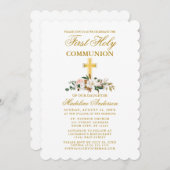 水彩マグノリアフローラ交信金ゴールドクロス 招待状 (正面/裏面)