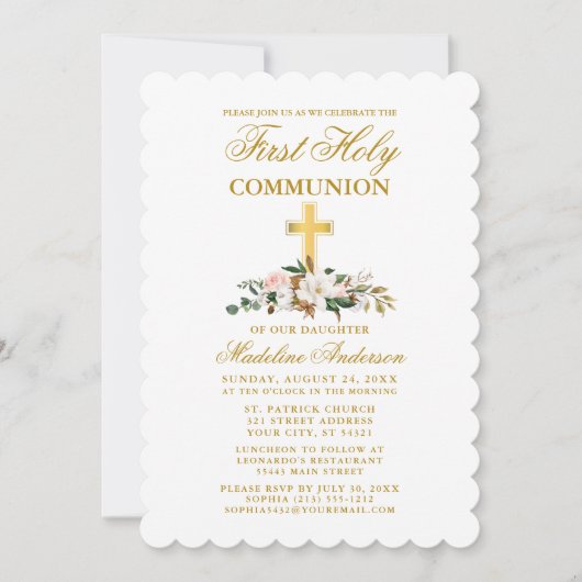 水彩マグノリアフローラ交信金ゴールドクロス 招待状 (正面)