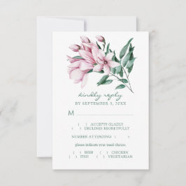 水彩マグノリアブーケ結婚の食事の選択 出欠カード