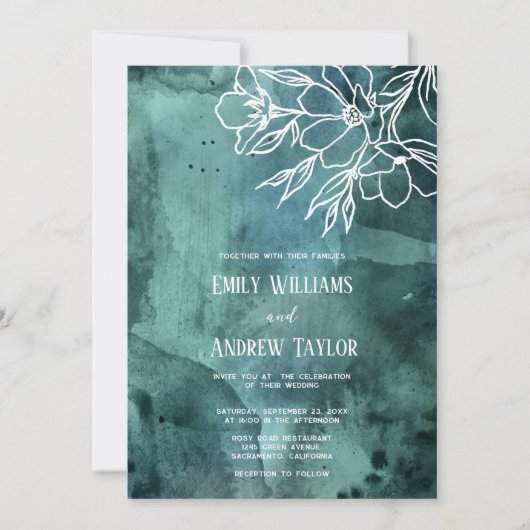 水彩マグノリアミニマル招待状 招待状 (正面)