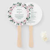 水彩マグノリアユーカリプツブーケ結婚ス ハンドファン (正面&裏面)