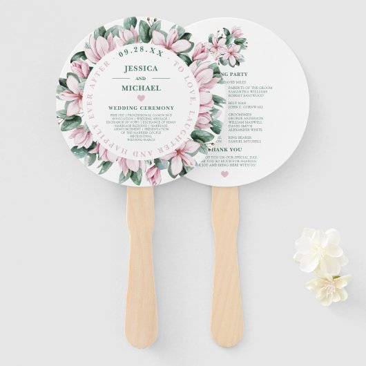 水彩マグノリアユーカリプツブーケ結婚ス ハンドファン (正面&裏面)