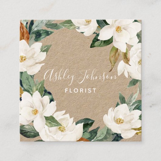水彩マグノリアリースホワイトタイプスクウェア スクエア名刺 (正面)