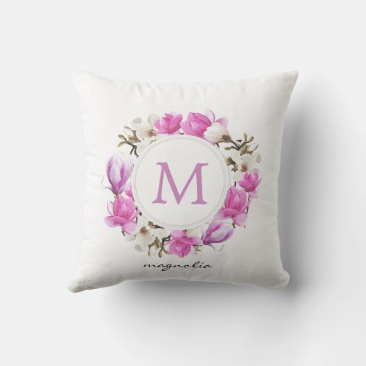 水彩マグノリアリースモノグラム クッション (裏面)