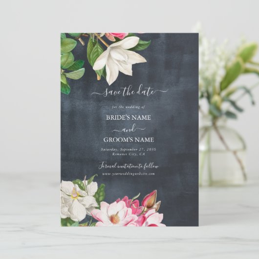 水彩マグノリア結婚花白黒 セーブザデート (スタンド正面)