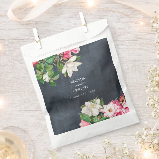 水彩マグノリア結婚花白黒 フェイバーバッグ (クリップ留めされた状態)