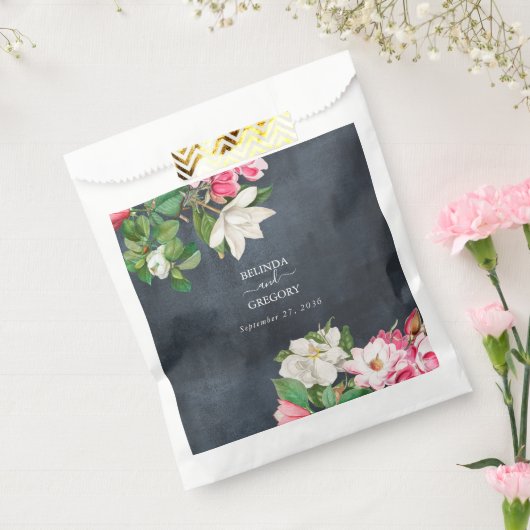 水彩マグノリア結婚花白黒 フェイバーバッグ (封をした状態)