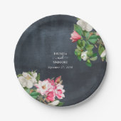 水彩マグノリア結婚花白黒 ペーパープレート (正面)