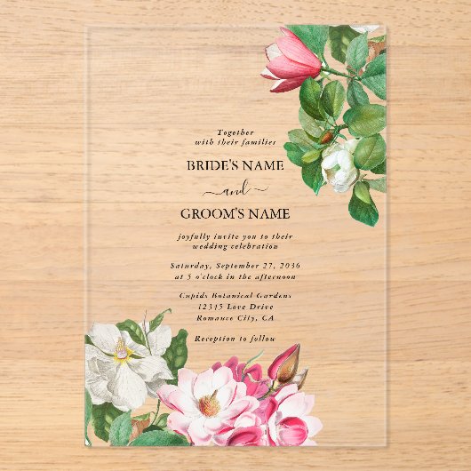 水彩マグノリア結婚花 アクリル招待状 (正面)