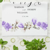 水彩マグノリア花の書道ありがとう キッチンタオル (折り畳み)