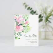 水彩マグノリア花ピンク日付を保存 ポストカード (スタンド正面)