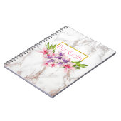 水彩マグノリア花模様オンホワイトマーブル ノートブック (左側)